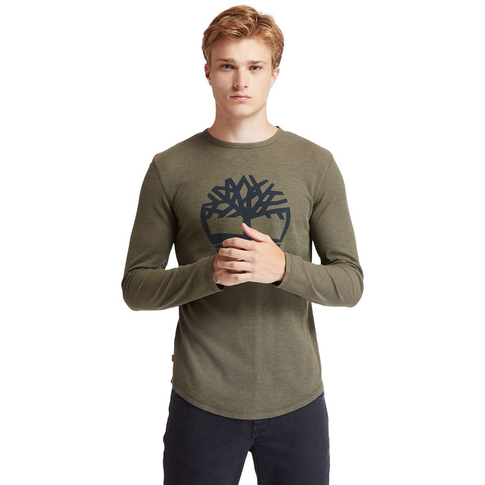 Camisetas Timberland Argentina Hombre - Dyer River Slim-Fit Tree-Logo - Verde Oliva - QIEAYL-965